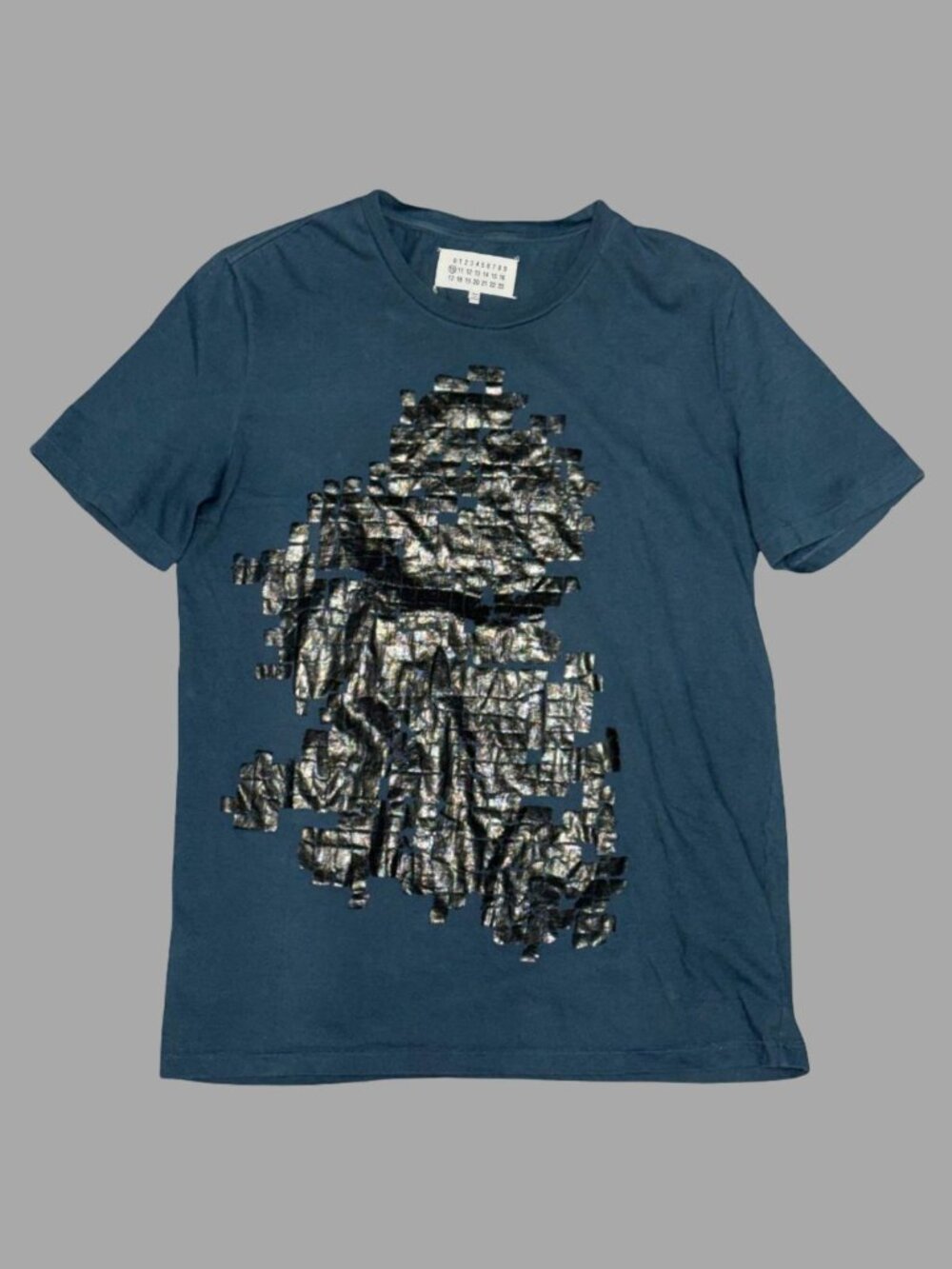 MAISON MARTIN MARGIELA Dark Blue Rubberized Squares Graphic T-Shirt Sz 48 AW14